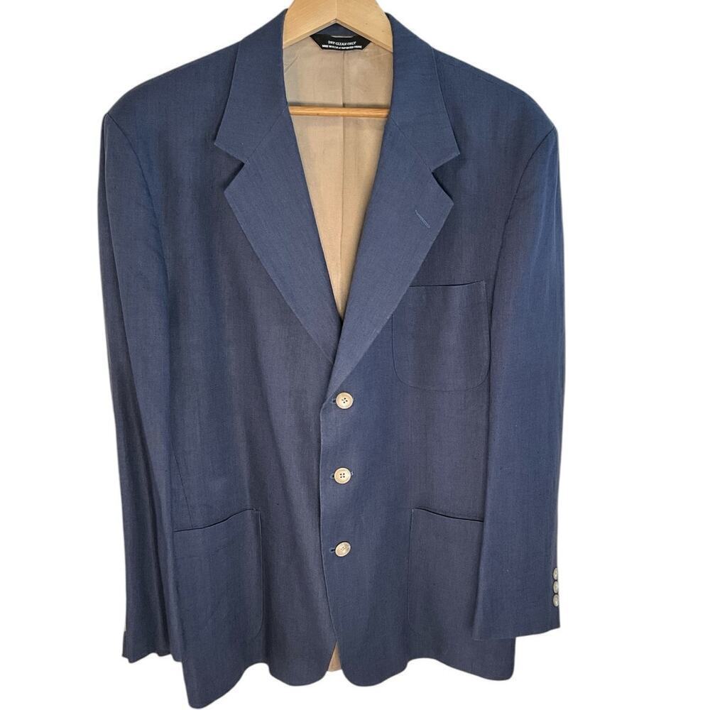 Ellis Sport Coat Blazer Light Blue Made in USA Size 43 R 100% Linen Work Wear